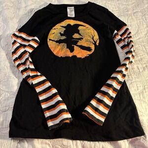 Disney Halloween Shirt Witch Minnie Mouse‎ Orange Striped long sleeve girl M 7/9